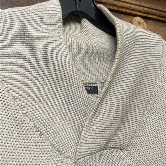 Banana Republic Shawl Collar Pullover Sweater XXL Beige Tan Textured Knit - Picture 7 of 8